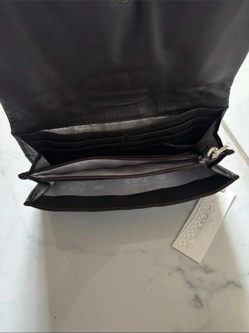 Rocha.john Rocha  Dark Brown Gathered Leather Foldover Clutch